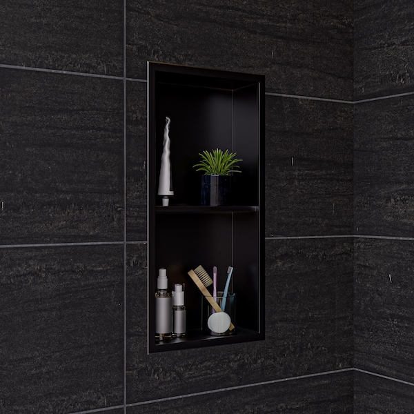 Alfi Brand 12" x 24" Brushed Black PVD Stainless Steel Double Shelf Shower Niche ABNP1224-BB - main